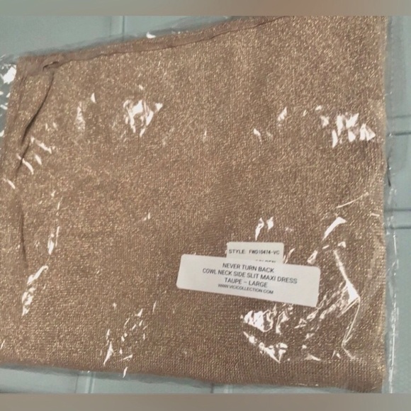 Vici shimmer taupe long dress Drape cowl neckline NEW SALE Re $69 *See matching - Picture 10 of 12